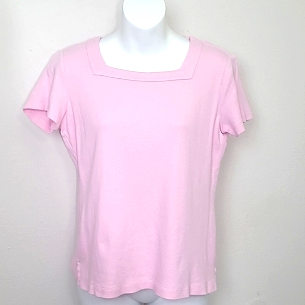T-shirt light pink short sleeve stretch square Neck 100% cotton Soft Tailored